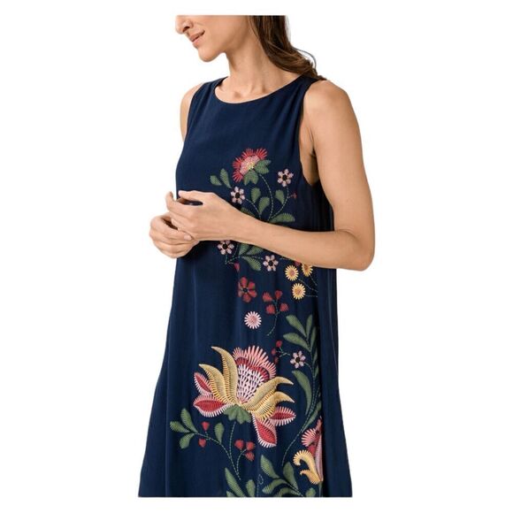 Desigual Navy Blue Rayon Casual Sleeveless Knee Length Floral Dress M - Picture 1 of 7